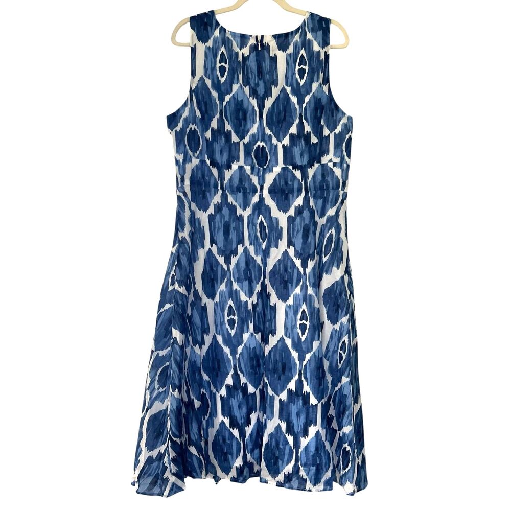 Jones New York Signature Blue White Ikat Print Sleeveless Midi Dress 16 NWT - Picture 2 of 6